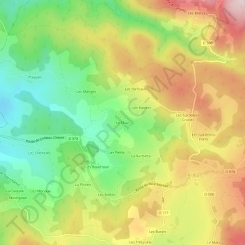 Mappa topografica Le Chaz, altitudine, rilievo