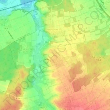 Mappa topografica Bühl, altitudine, rilievo