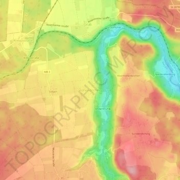 Mappa topografica Hohendilching, altitudine, rilievo