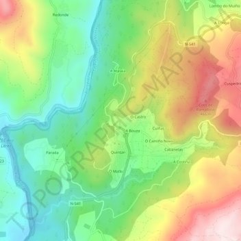 Mappa topografica O Valiño, altitudine, rilievo