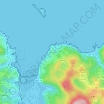 Mappa topografica Antzora, altitudine, rilievo