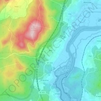 Mappa topografica Bexo, altitudine, rilievo