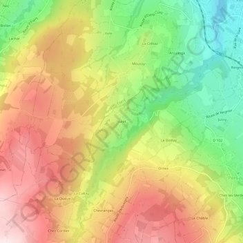 Mappa topografica Vuret, altitudine, rilievo