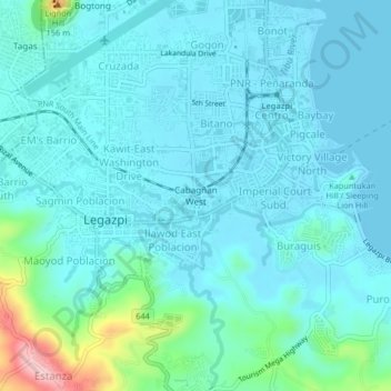 Mappa topografica Cabangan West, altitudine, rilievo
