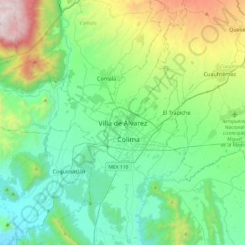 Mappa topografica Villa de Álvarez, altitudine, rilievo