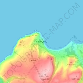 Mappa topografica New Quay, altitudine, rilievo