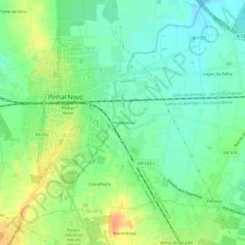 Mappa topografica Amendoeiras, altitudine, rilievo