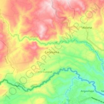 Mappa topografica Carlosama, altitudine, rilievo