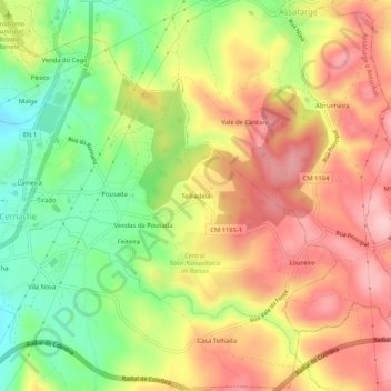 Mappa topografica Telhadela, altitudine, rilievo