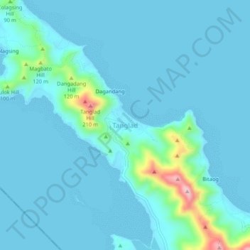 Mappa topografica Tanglad, altitudine, rilievo
