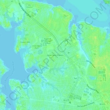 Mappa topografica Great Neck Estates, altitudine, rilievo