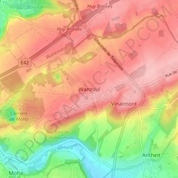 Mappa topografica Wanzoul, altitudine, rilievo