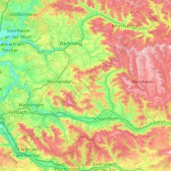 Mappa topografica Berglen, altitudine, rilievo