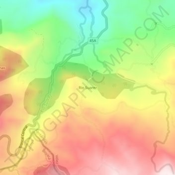 Mappa topografica Rio Suarez, altitudine, rilievo