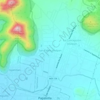 Mappa topografica San Pablo Jolalpan, altitudine, rilievo