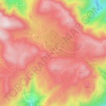 Mappa topografica Coelheira, altitudine, rilievo