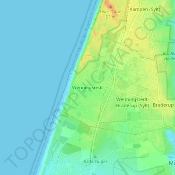Mappa topografica Wenningstedt, altitudine, rilievo