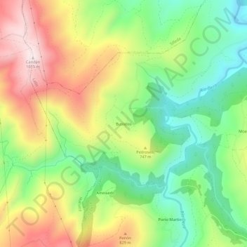 Mappa topografica Bustelos, altitudine, rilievo