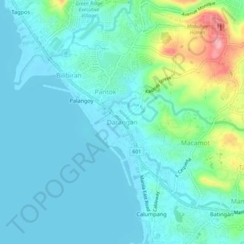 Mappa topografica Darangan, altitudine, rilievo