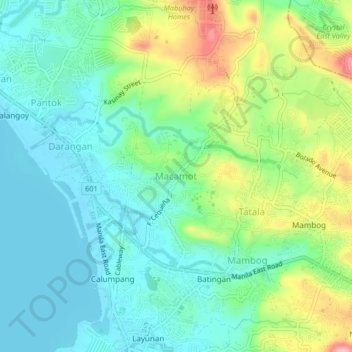 Mappa topografica Macamot, altitudine, rilievo