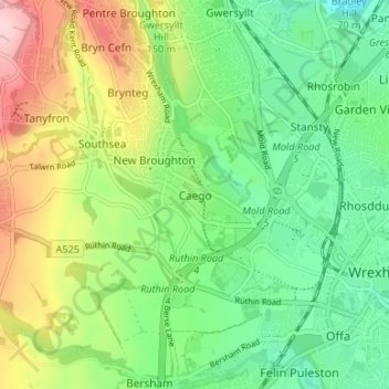 Mappa topografica Caego, altitudine, rilievo