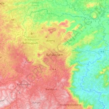 Mappa topografica Bafoussam, altitudine, rilievo