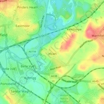 Mappa topografica Heath, altitudine, rilievo