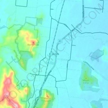 Mappa topografica El Arish, altitudine, rilievo