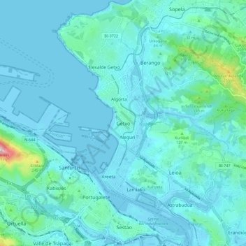 Mappa topografica Guecho, altitudine, rilievo