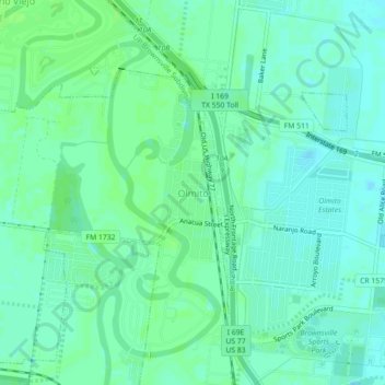 Mappa topografica Olmito, altitudine, rilievo