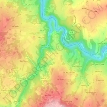 Mappa topografica Les Granges, altitudine, rilievo