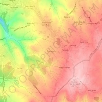 Mappa topografica Pernigem, altitudine, rilievo