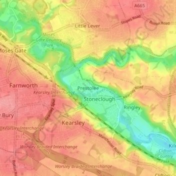 Mappa topografica Prestolee, altitudine, rilievo