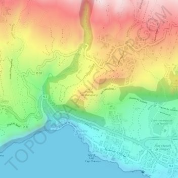 Mappa topografica Pitons de Manapany, altitudine, rilievo