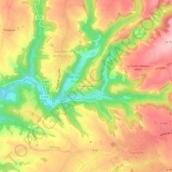 Mappa topografica Prade-Haute, altitudine, rilievo