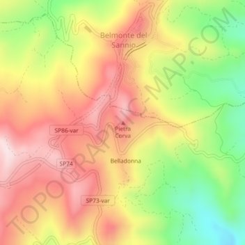Mappa topografica Pietra Corva, altitudine, rilievo