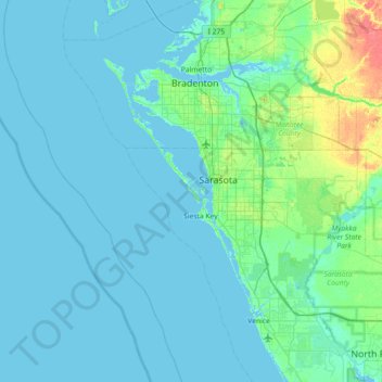 Mappa topografica Lido Key, altitudine, rilievo