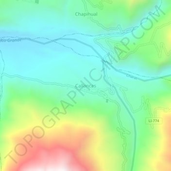 Mappa topografica Callancas, altitudine, rilievo