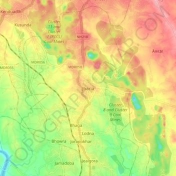 Mappa topografica Jharia, altitudine, rilievo
