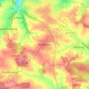 Mappa topografica Fichtheim, altitudine, rilievo