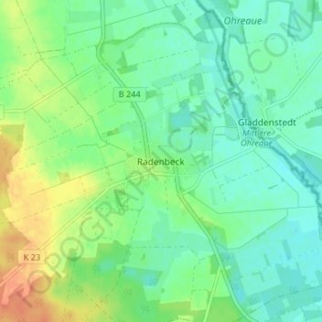 Mappa topografica Radenbeck, altitudine, rilievo