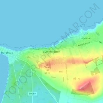 Mappa topografica Cummingston, altitudine, rilievo