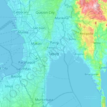 Mappa topografica Taguig, altitudine, rilievo