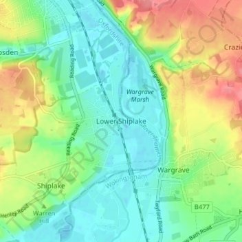 Mappa topografica Lower Shiplake, altitudine, rilievo