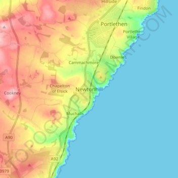Mappa topografica Newtonhill, altitudine, rilievo