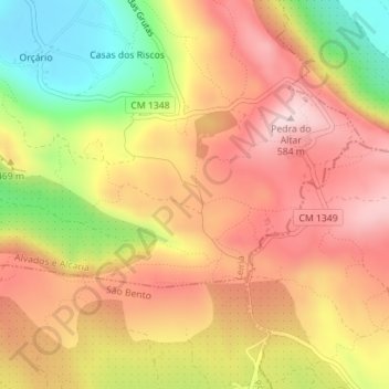 Mappa topografica Covão do Passarinho, altitudine, rilievo
