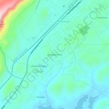 Mappa topografica Highland Forest, altitudine, rilievo