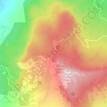 Mappa topografica Prato Gentile, altitudine, rilievo