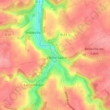 Mappa topografica Anglesqueville, altitudine, rilievo