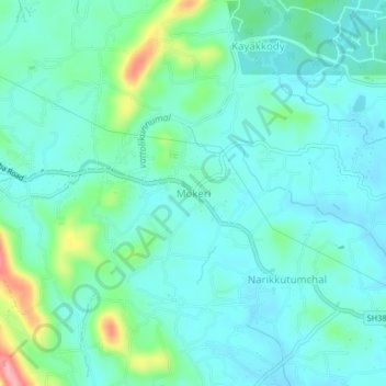 Mappa topografica Mokeri, altitudine, rilievo